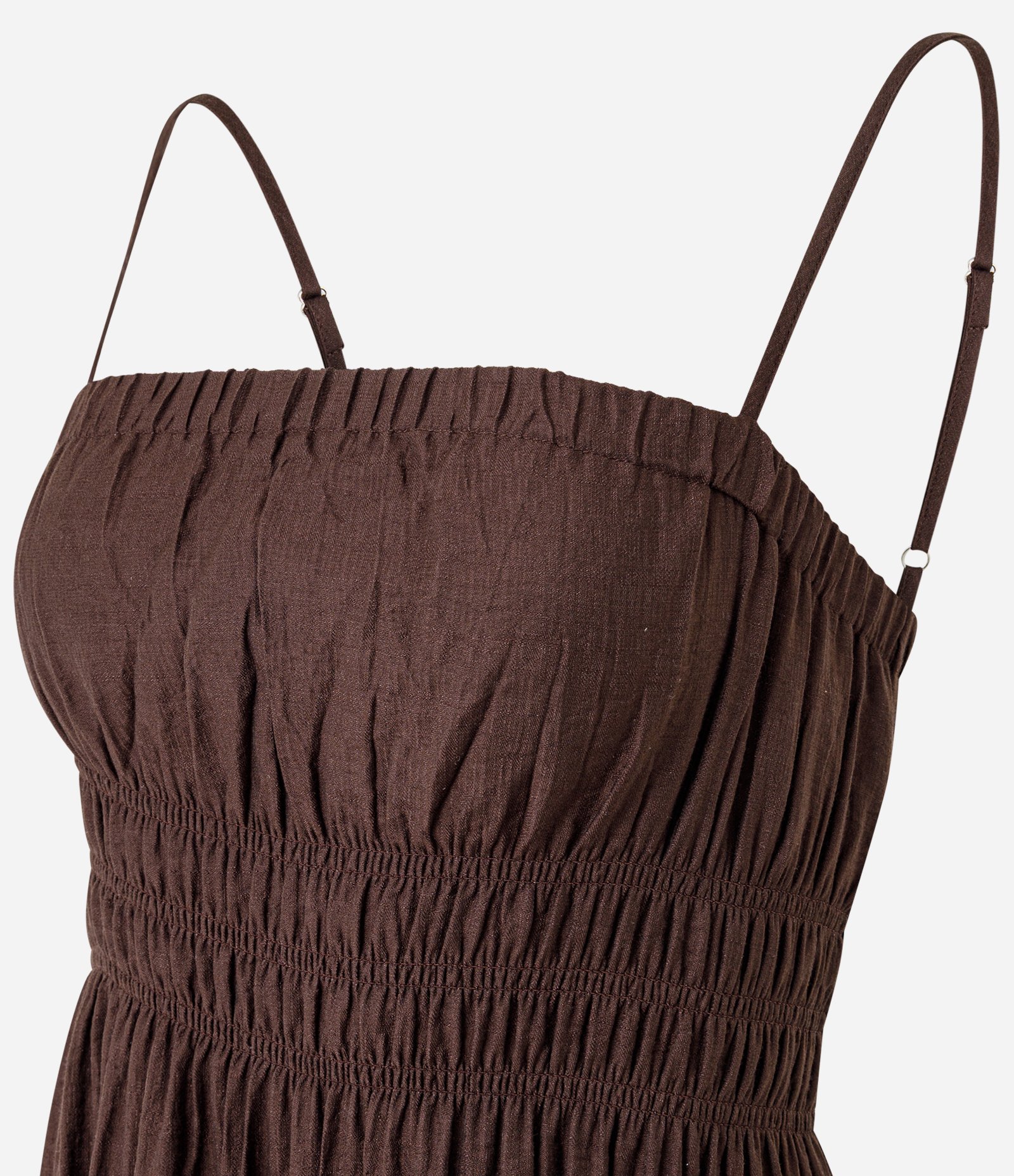 Vestido Midi com Alças Finas e Lastex na Cintura Marrom 5
