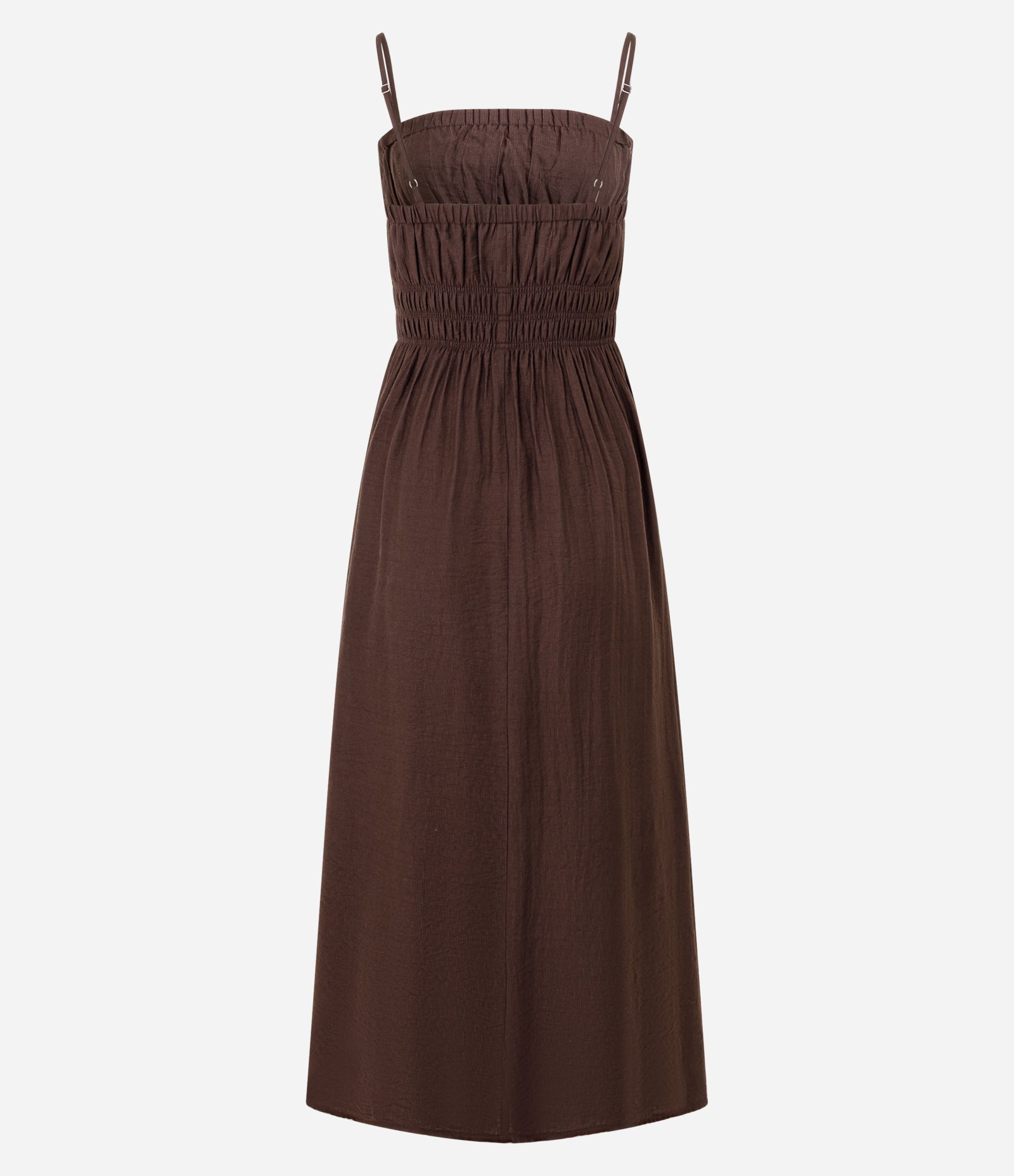 Vestido Midi com Alças Finas e Lastex na Cintura Marrom 6