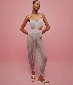 Sutiã sem Bojo em Microfibra com Strass e Franjas