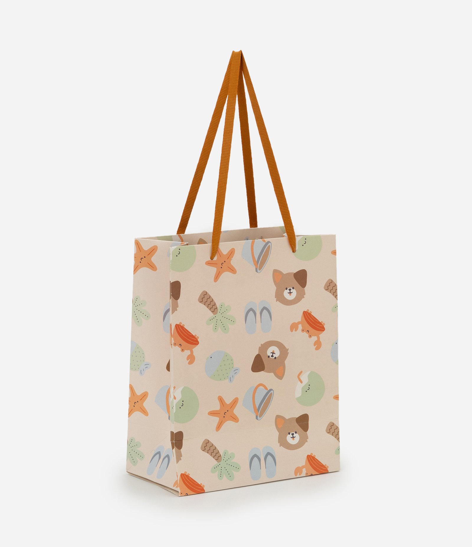 Embalagem de Presente Pequena com Estampa Urso e Praia Bege 1