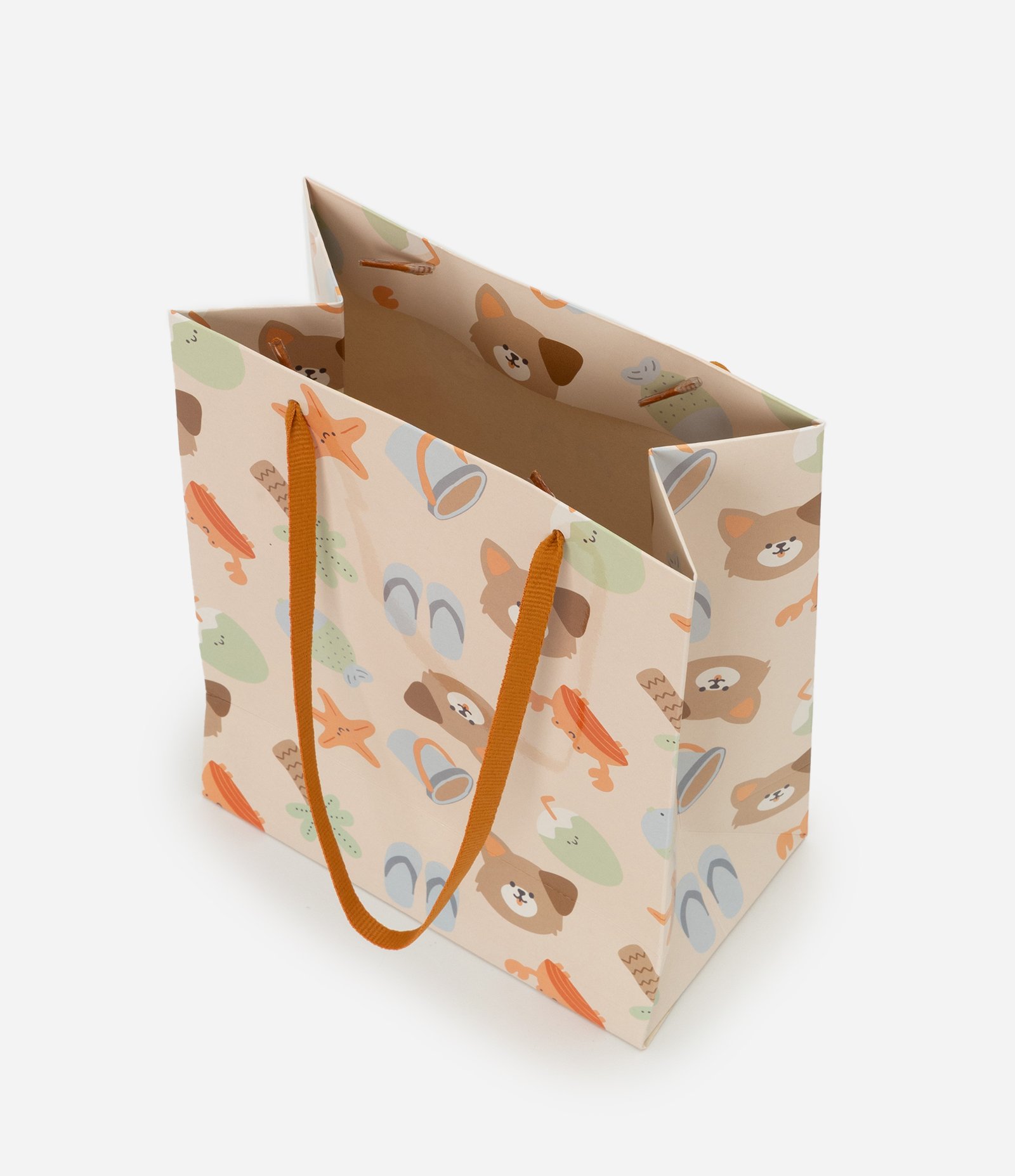 Embalagem de Presente Pequena com Estampa Urso e Praia Bege 2