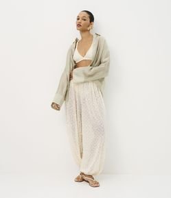 Calça Aladim Ballon em Tricô com Cós Duplo e Pregas