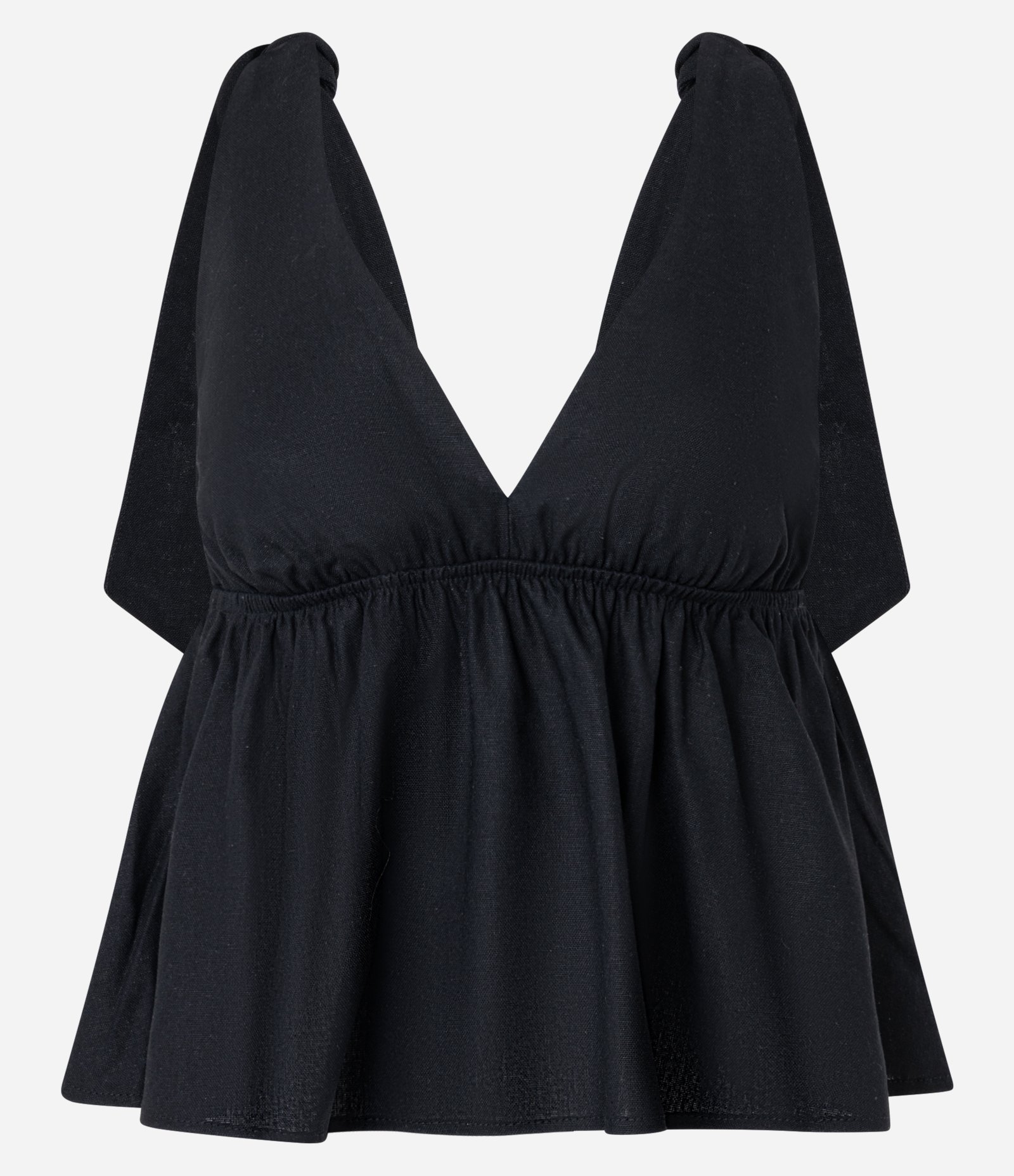 Blusa Sem Manga em Viscolinho com Decote V Preto 1