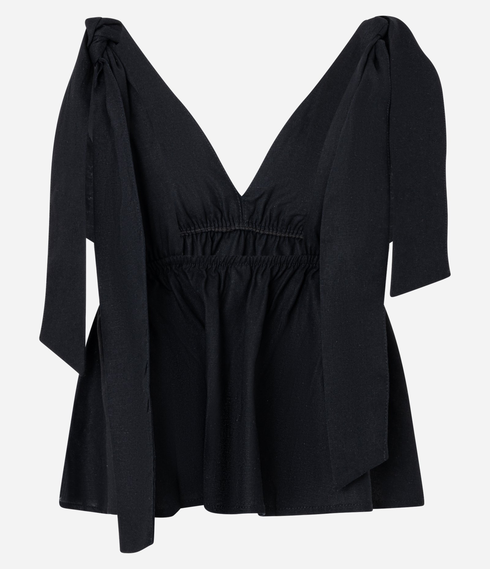 Blusa Sem Manga em Viscolinho com Decote V Preto 2