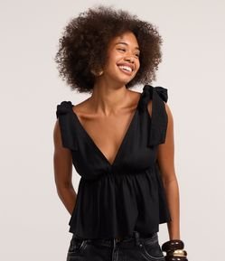 Blusa Sem Manga em Viscolinho com Decote V