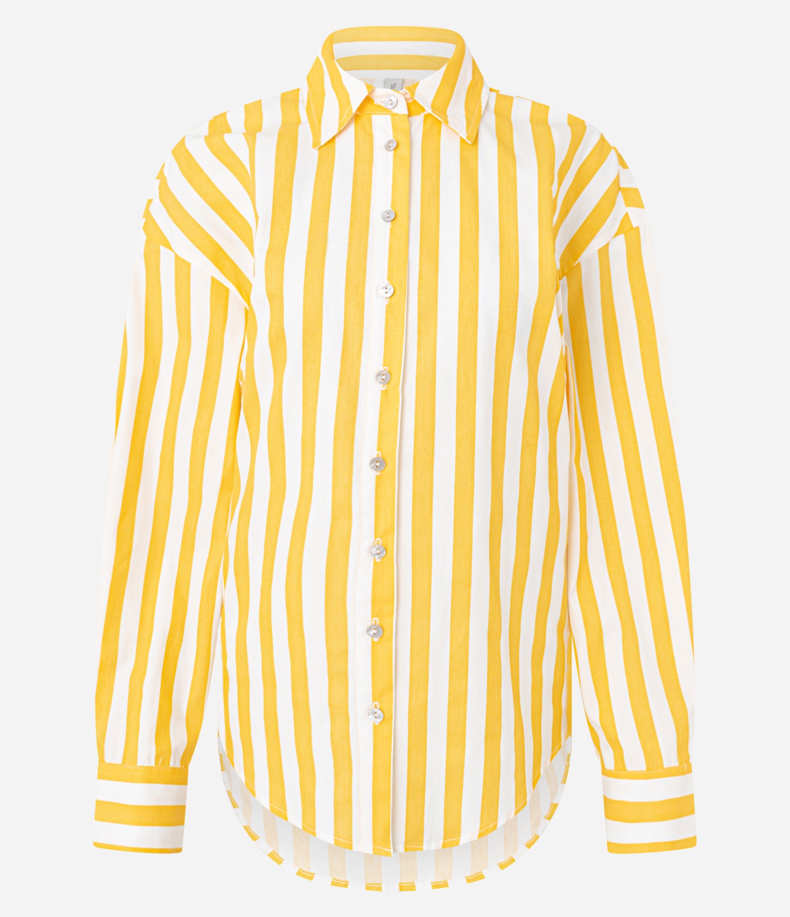 Camisa Alongada em Tricoline com Listras Verticais Amarelo 6
