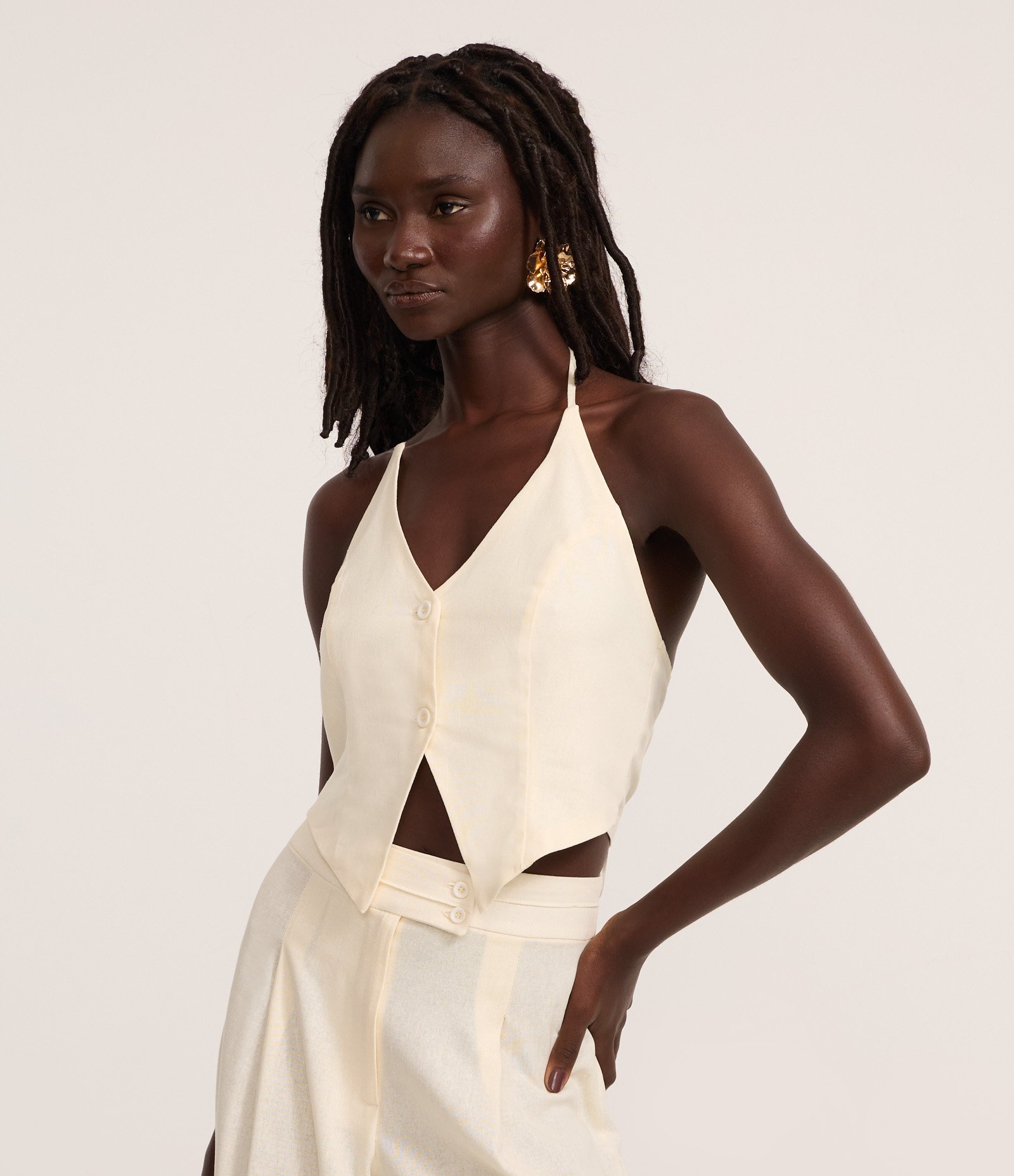 Blusa Colete Frente Única em Viscolinho Branco 1