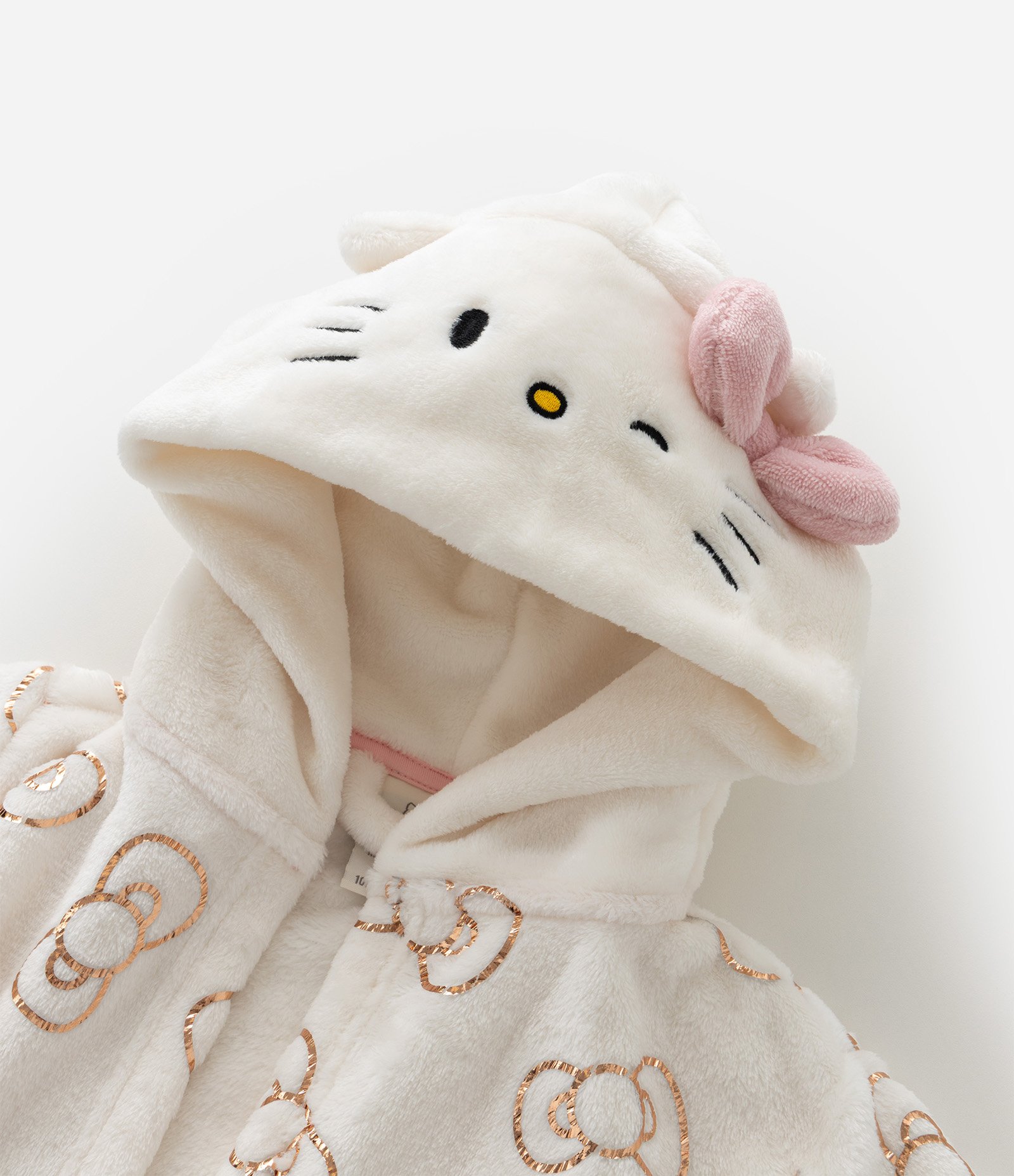 Roupão Infantil com Capuz 3D Hello Kitty – Tam 3 a 16 Anos Off White 5