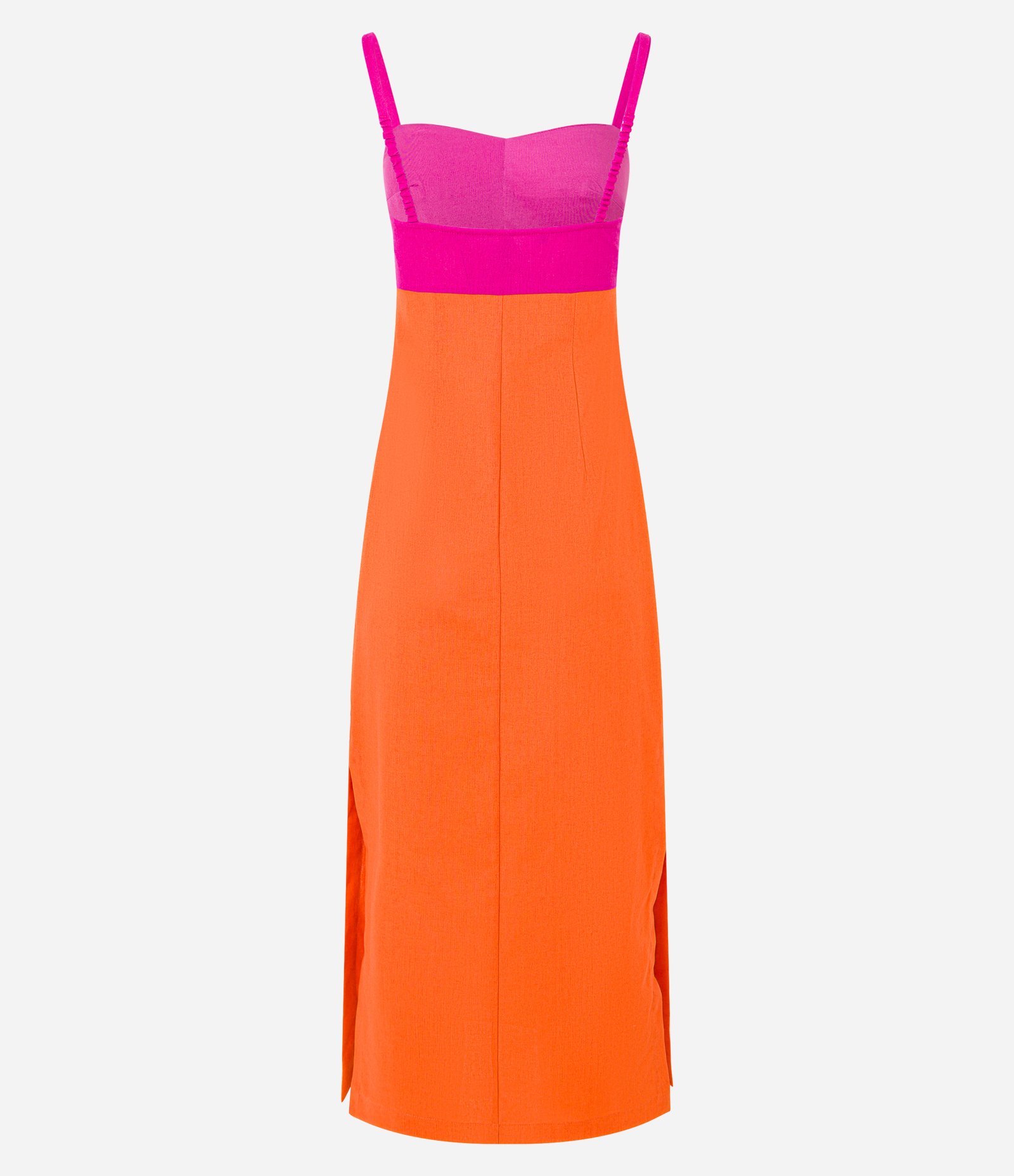 Vestido Long Midi em Viscolinho com Alças Finas Bicolor Laranja 4