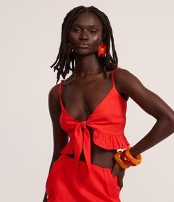 Blusa Top de Alça em Viscolinho com Amarração