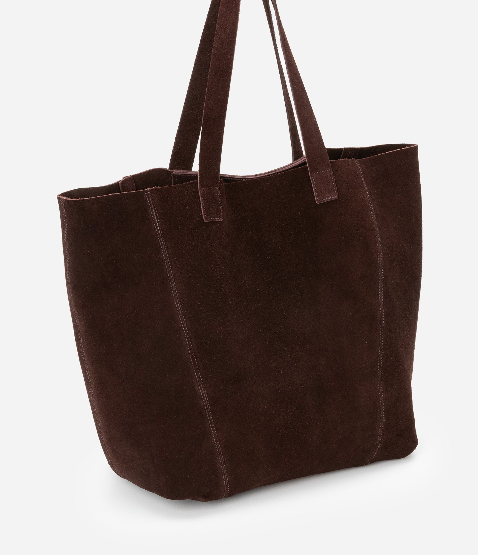 Bolsa Tote em Camurça com Costura Aparente Marrom 3