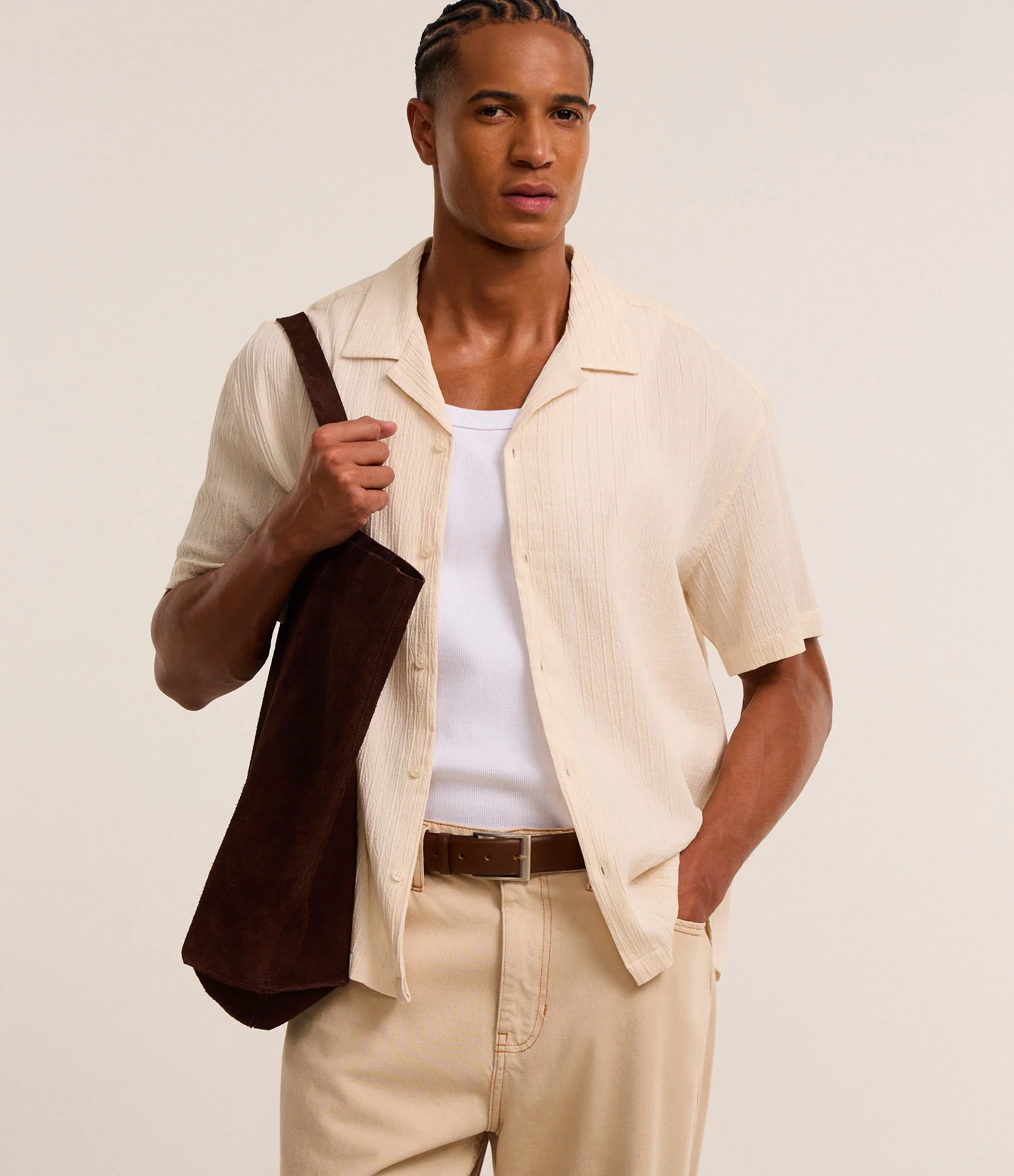 Bolsa Tote em Camurça com Costura Aparente Marrom 2