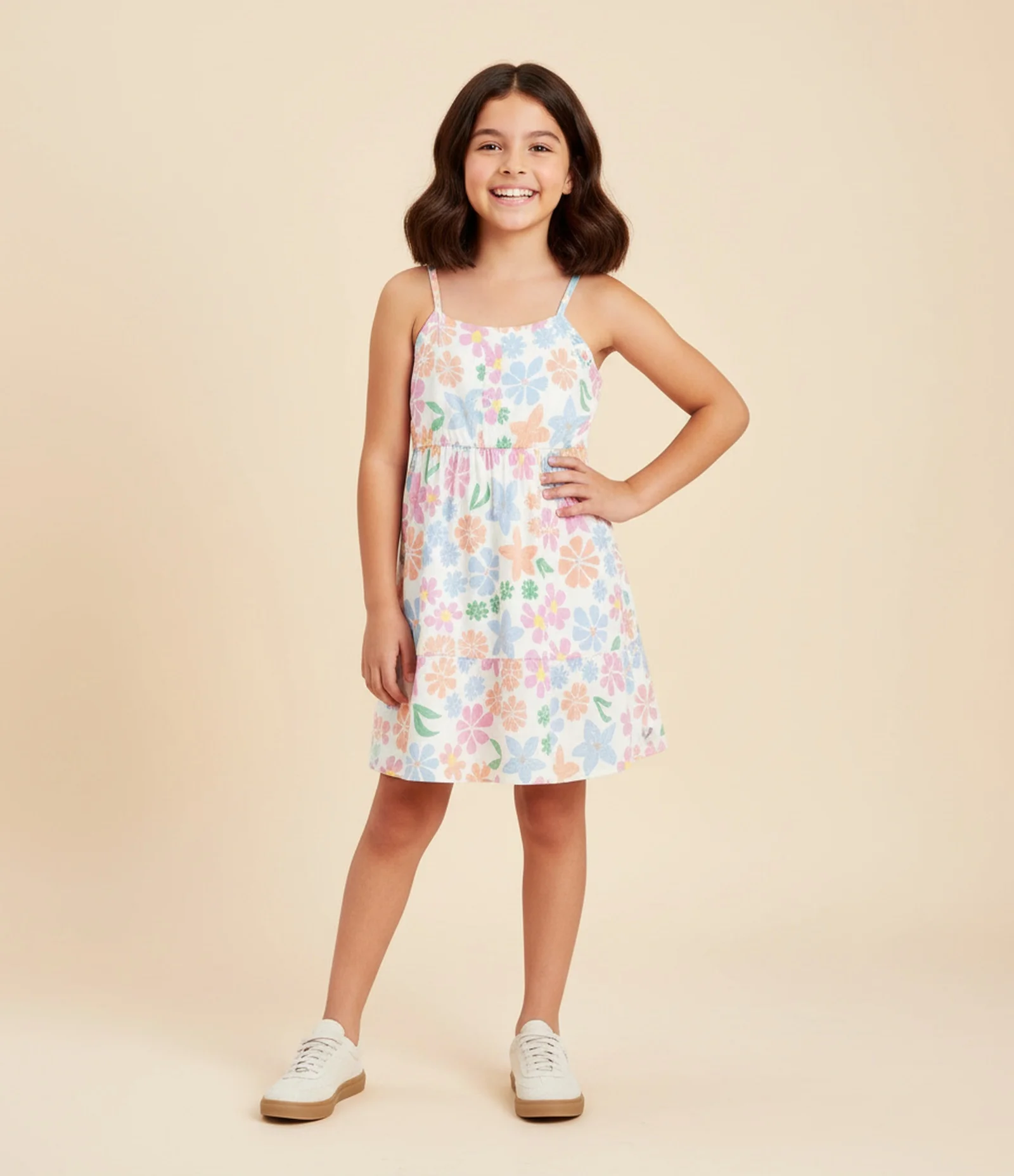 Vestido Infantil com Estampa Floral - Tam  5 a 14 Anos Multicores 1