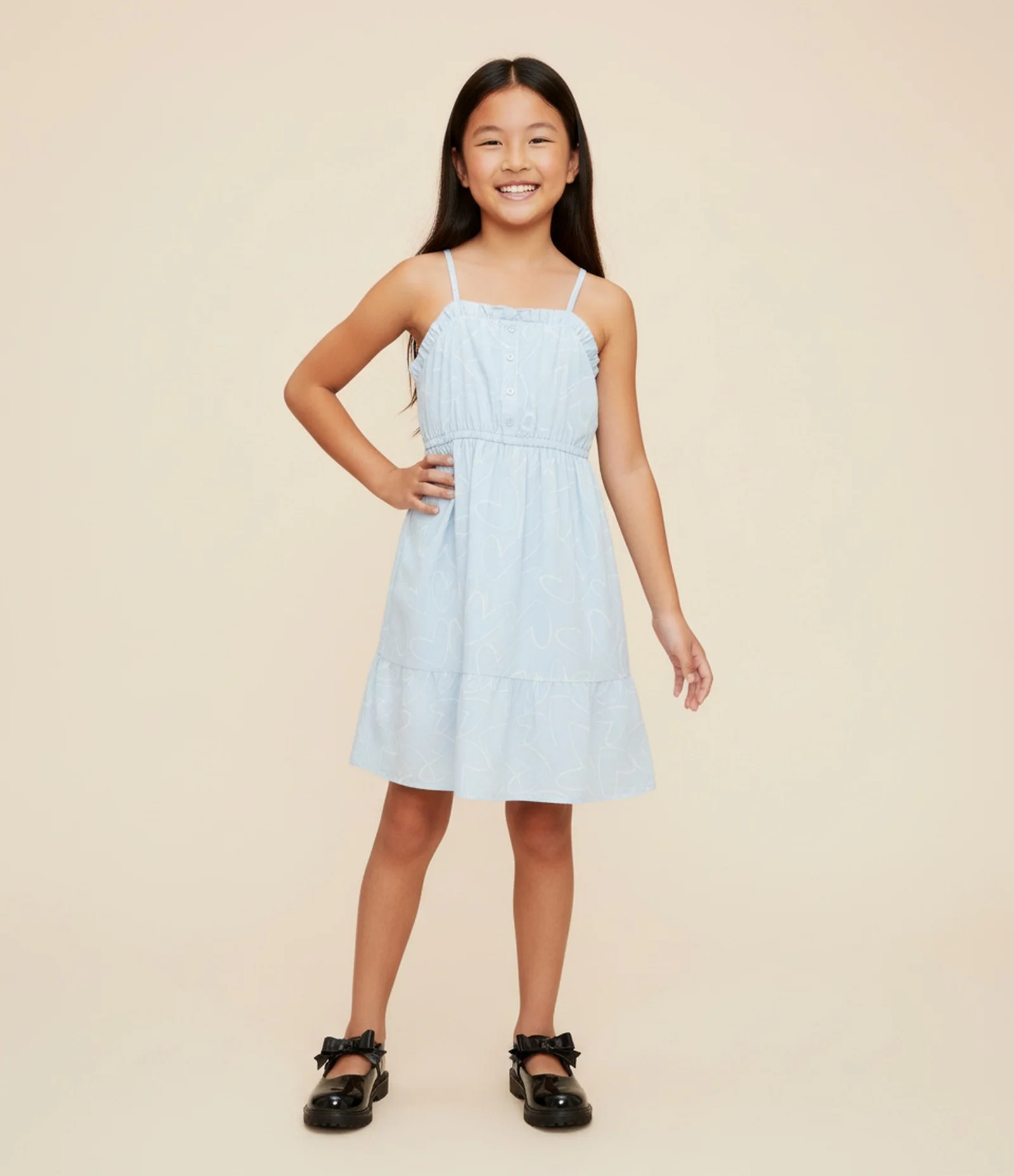 Vestido Infantil com Estampa de Corações - Tam 5 a 14 Azul 1