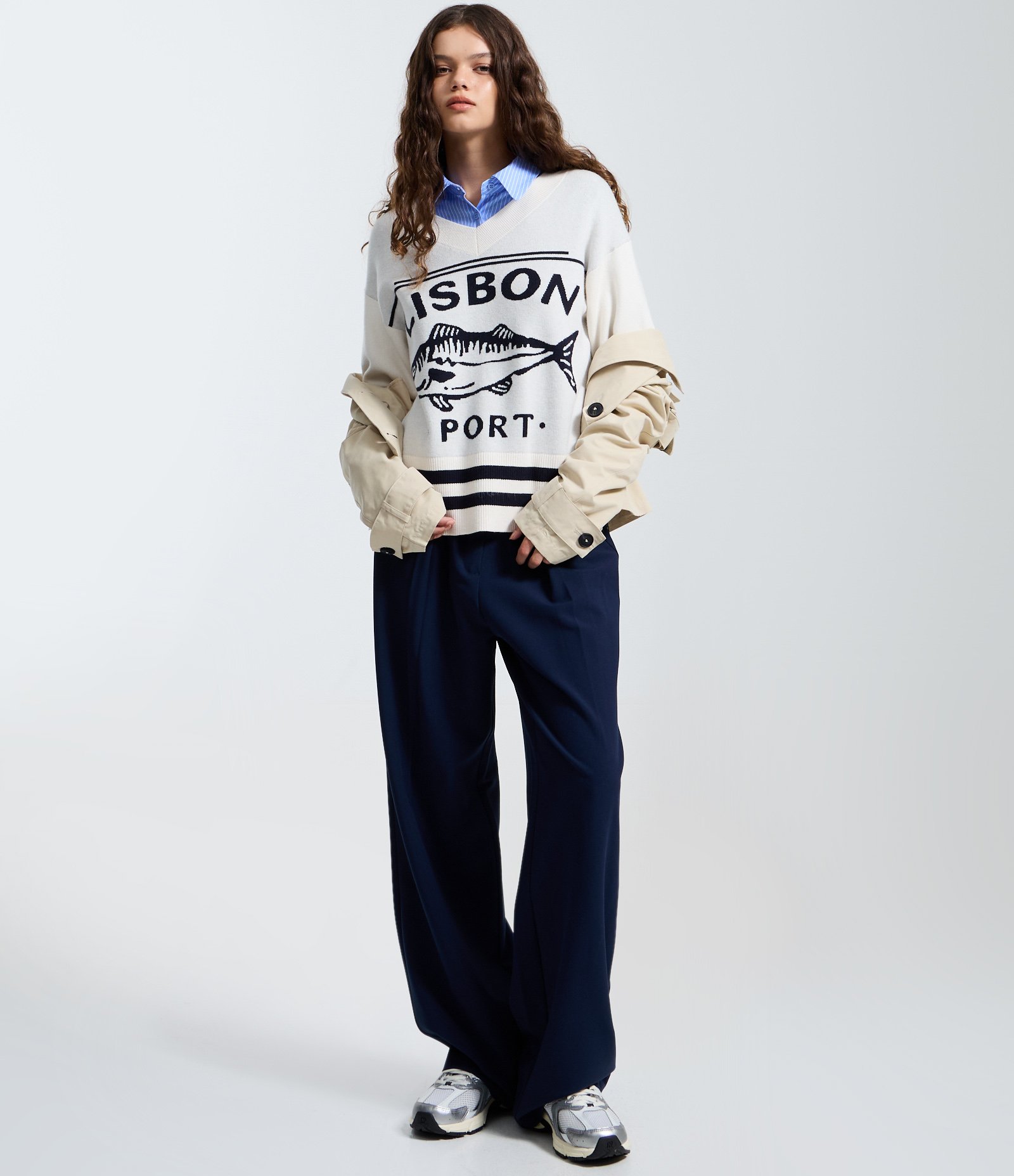 Suéter em Tricô com Estampa Lisbon Port Peixe Off White 2