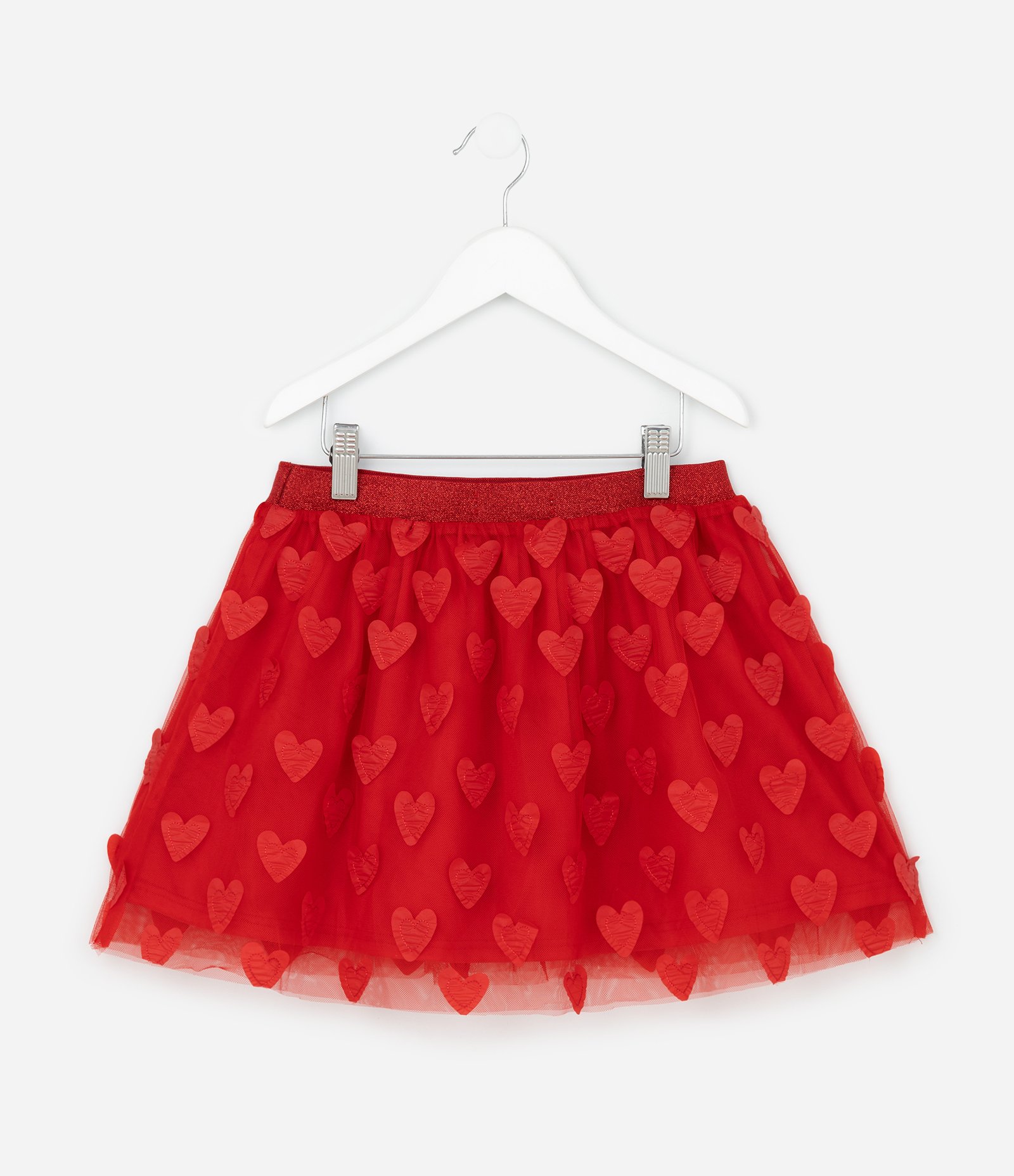 Saia Infantil Curta em Tule com Estampa de Corações - Tam 5 a 14 Anos Vermelho 2