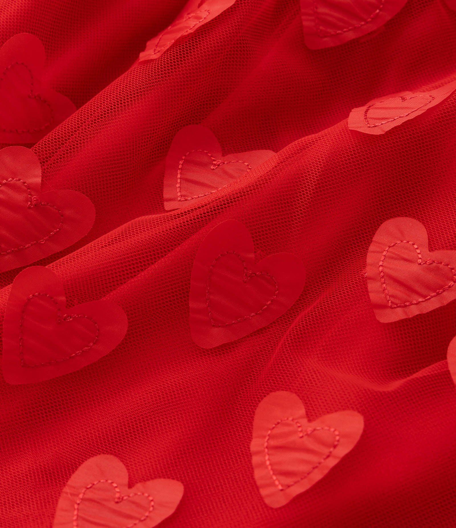 Saia Infantil Curta em Tule com Estampa de Corações - Tam 5 a 14 Anos Vermelho 3