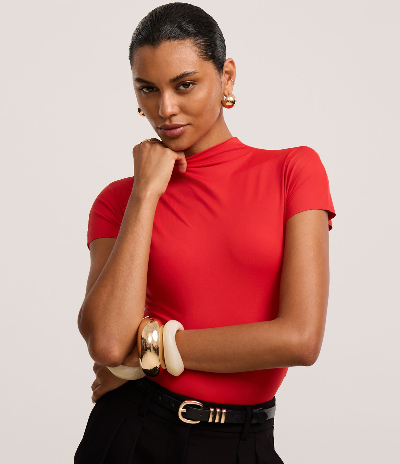 Body em Microfibra com Golinha Média Vermelho Alaranjado 1