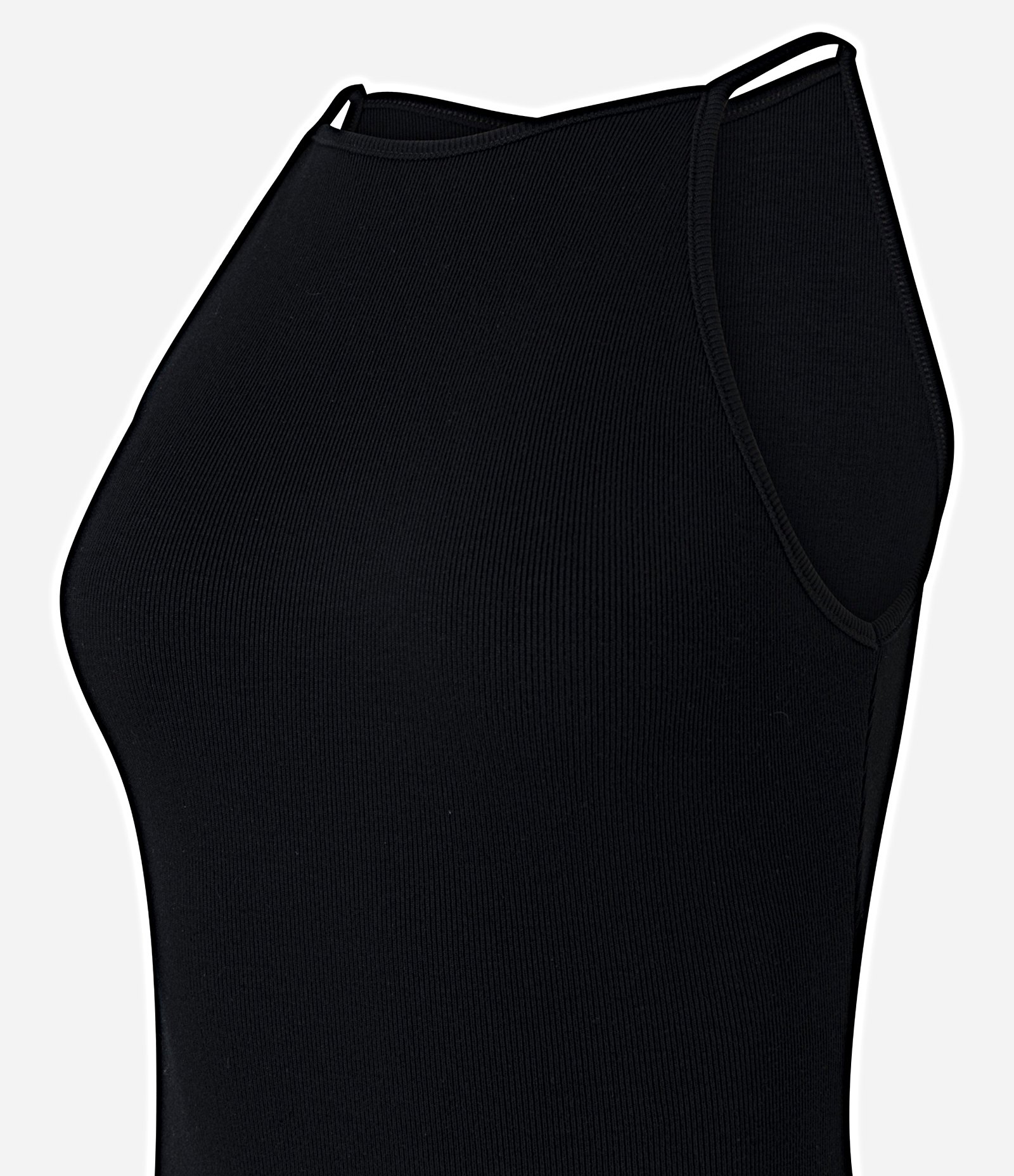 Body Canelado em Ribana com Decote Reto Preto 6