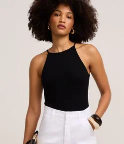 Body Canelado em Ribana com Decote Reto