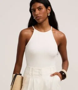 Body Canelado em Ribana com Decote Reto