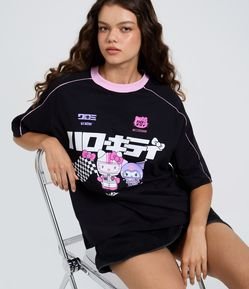 Camiseta em Algodão com Estampa Racing da Hello Kitty e Kuromi