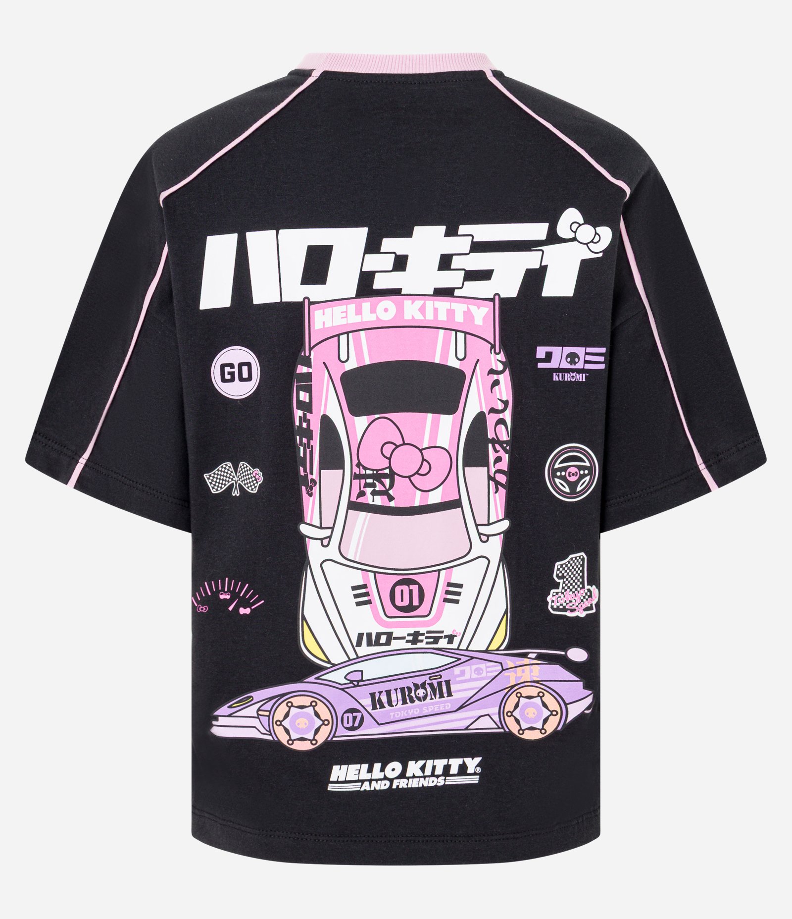 Camiseta em Algodão com Estampa Racing da Hello Kitty e Kuromi Preto 2