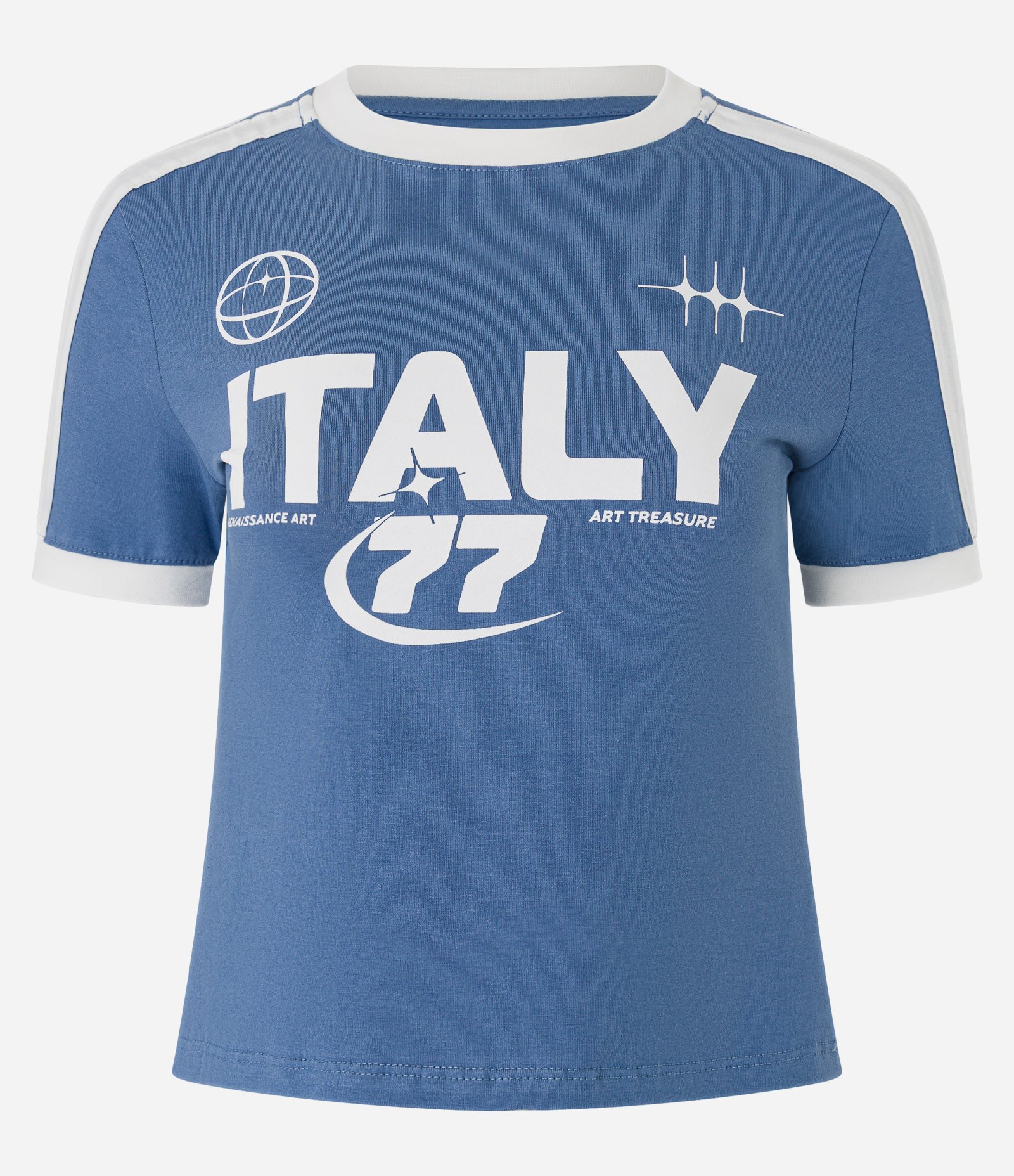 Camiseta New T-shirt com Viés Contrastante e Estampa Italy Azul 4