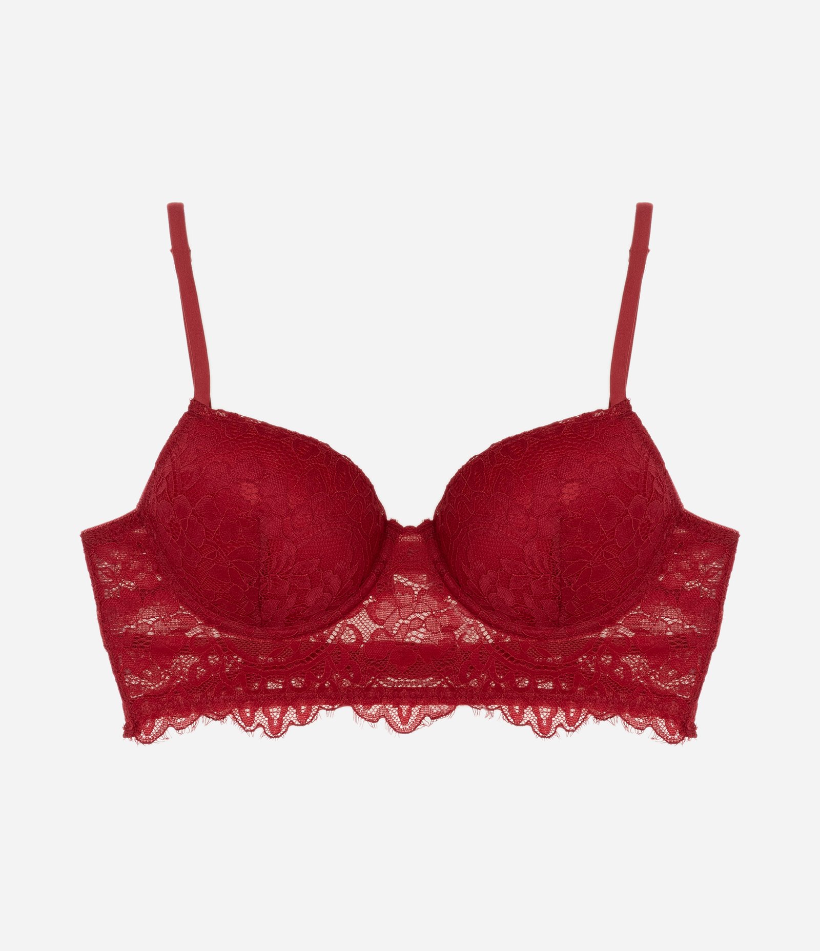 Sutiã Alongado em Renda Floral com Bojo Vermelho 5
