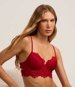 Sutiã Alongado em Renda Floral com Bojo