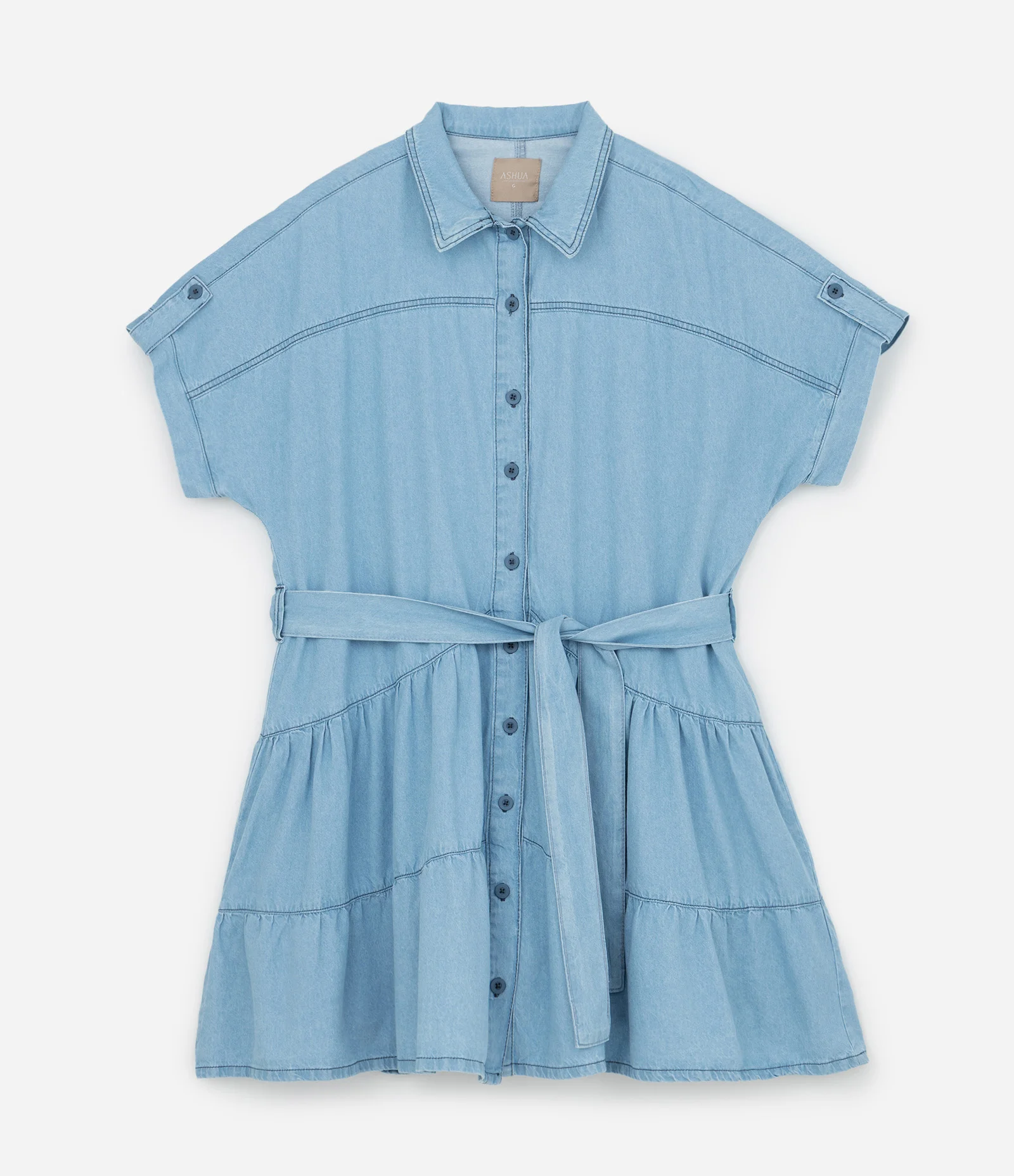 Vestido Curto em Jeans com Babados e Cinto Faixa Curve & Plus Size Azul 1