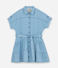 Vestido Curto em Jeans com Babados e Cinto Faixa Curve & Plus Size