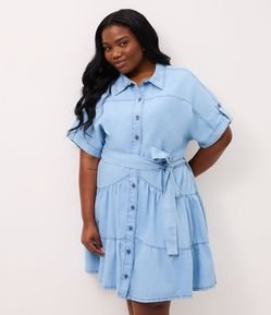 Vestido Curto em Jeans com Babados e Cinto Faixa Curve & Plus Size