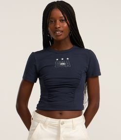 Blusa Baby Look em Algodão com Estampa Lettering EUA