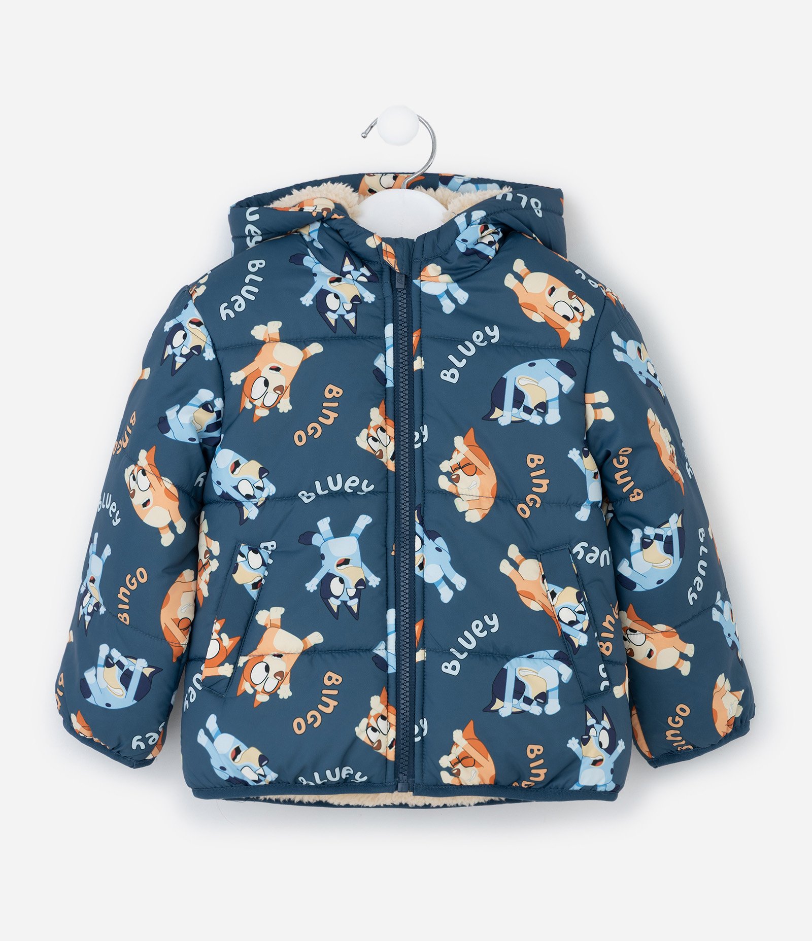 Jaqueta Infantil Puffer com Capuz e Estampa Bluey – Tam 1 a 6 Anos Azul 1