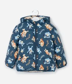 Jaqueta Infantil Puffer com Capuz e Estampa Bluey – Tam 1 a 6 Anos