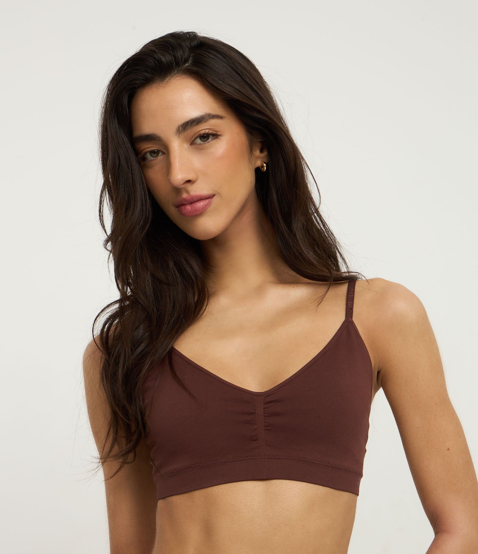 Sutiã Top em Microfibra com Bojo Removível Seamless Marrom Escuro 1