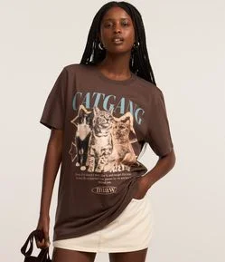 Camiseta T-shirt em Algodão com Estampa Gangue de Gatinhos