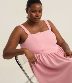 Vestido Midi sem Manga em Sarja com Lastex nas Costas Curve & Plus Size