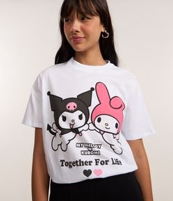 Camiseta T-Shirt em Algodão com Estampa e Lettering My Melody e Kuromi