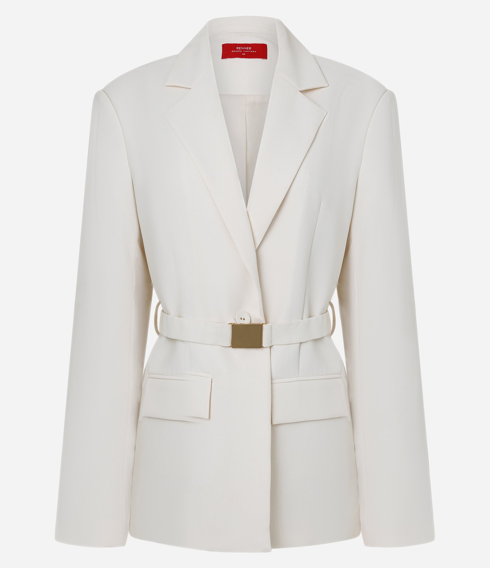 Blazer em Crepe com Lapelas e Cinto Afivelado Off White 8