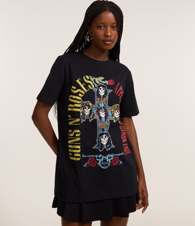 Camiseta em Algodão com Estampa Guns'n'Roses Frente e Costas