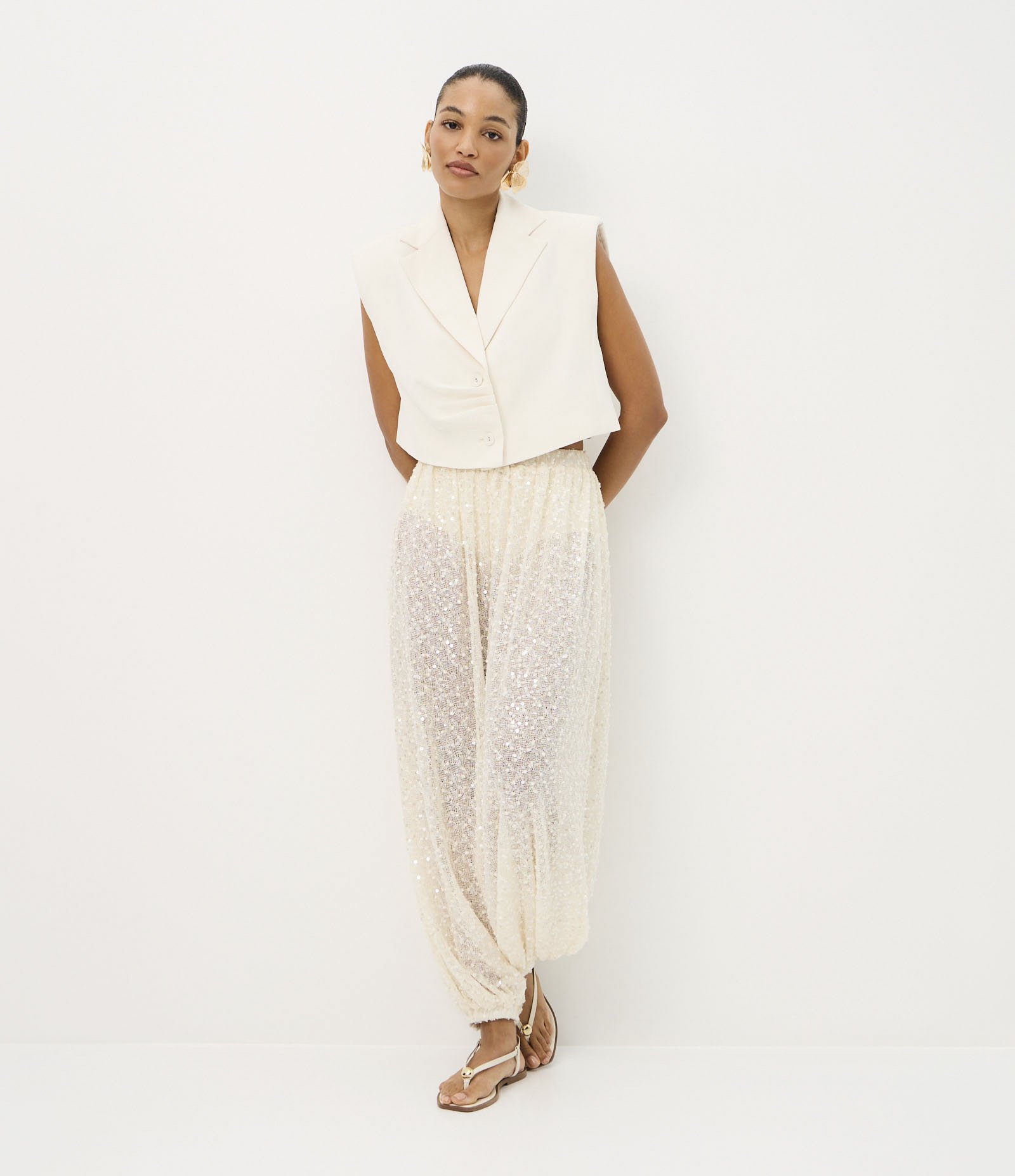 Colete em Crepe com Gola Blazer e Pregas Off White 2