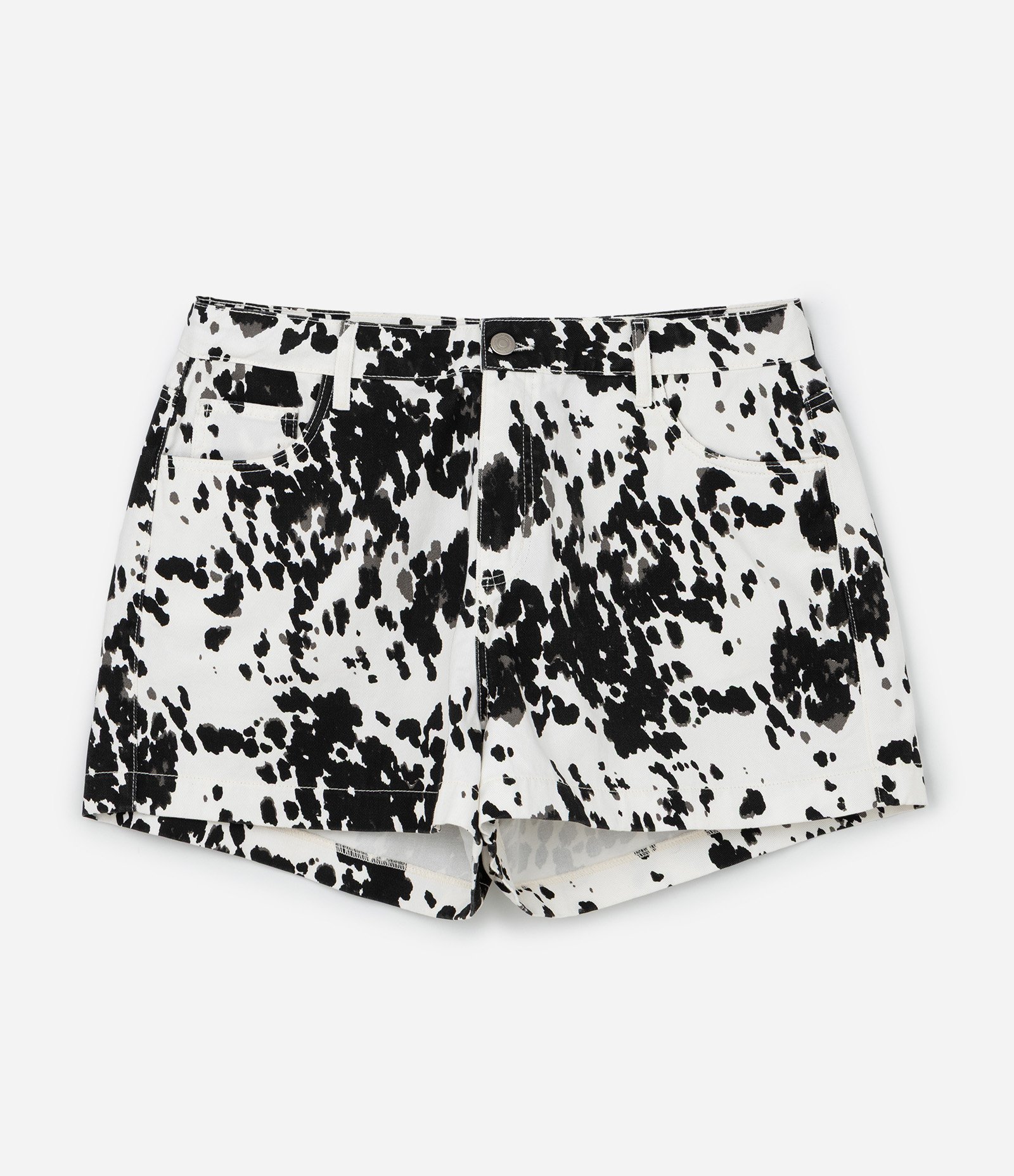 Short em Sarja com Estampa Animal Print Vaquinha Off White/Preto 1