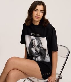 Camiseta em Algodão com Estampa e Lettering Lady Gaga