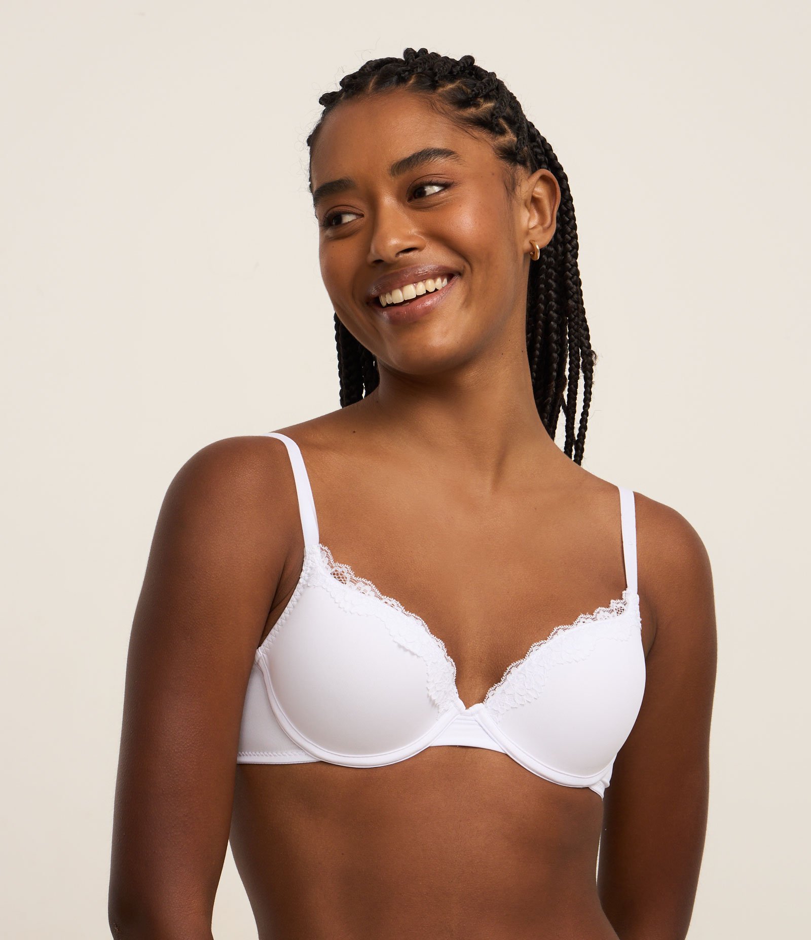Sutiã Push Up com Bojo em Microfibra com Detalhes em Renda Branco 1