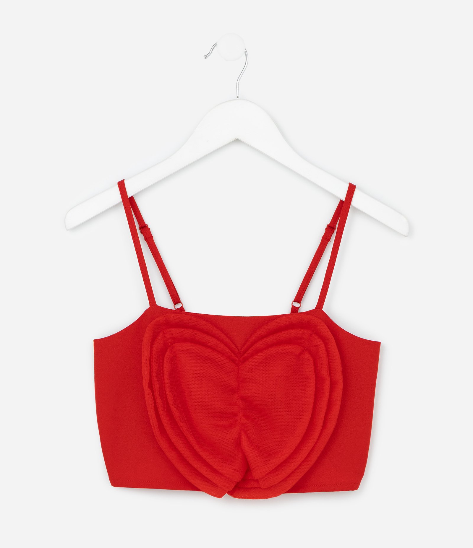 Blusa Infantil Cropped em Tule com Coração Aplicado - Tam 5 a 14 Anos Vermelho 1