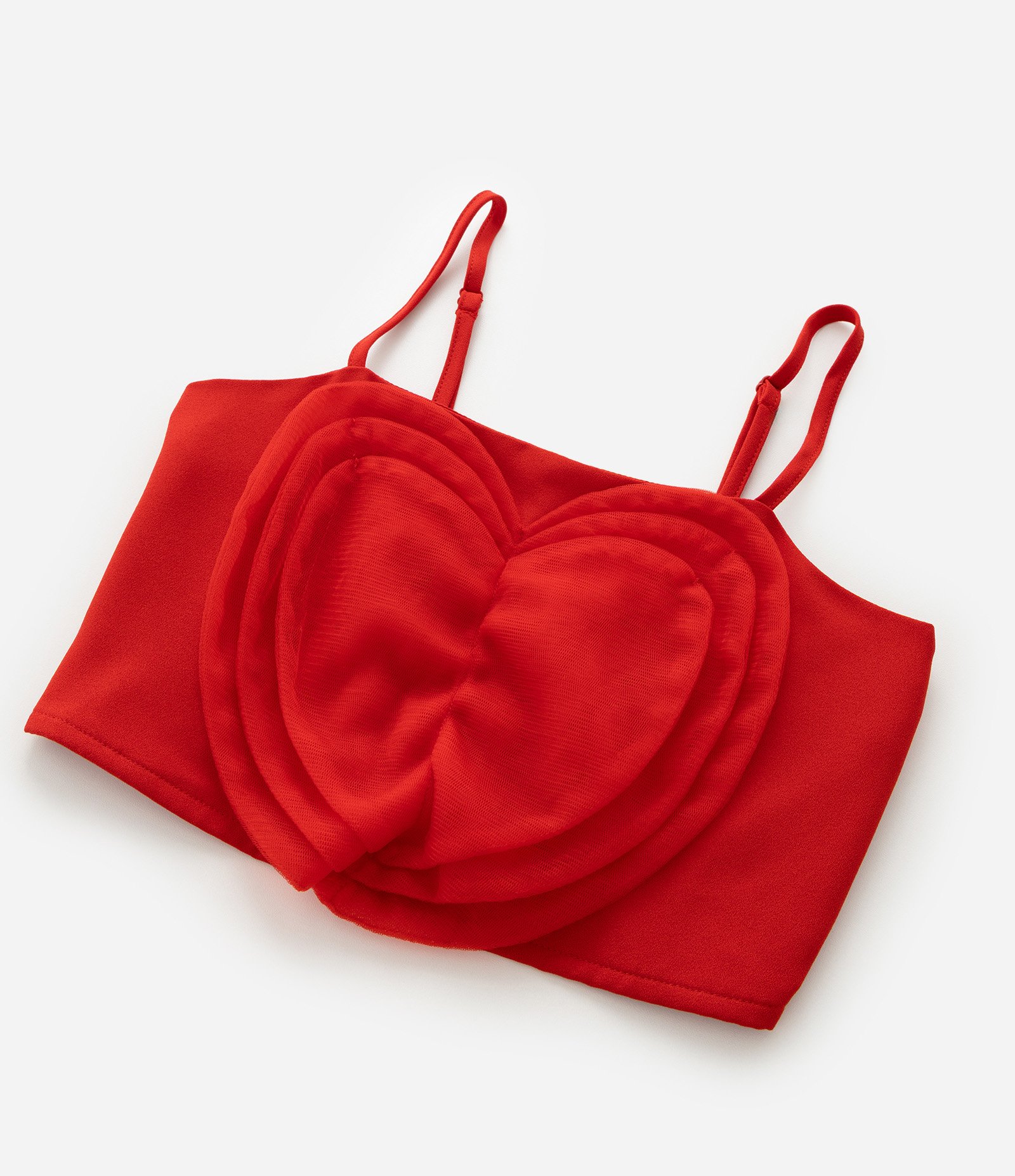 Blusa Infantil Cropped em Tule com Coração Aplicado - Tam 5 a 14 Anos Vermelho 6