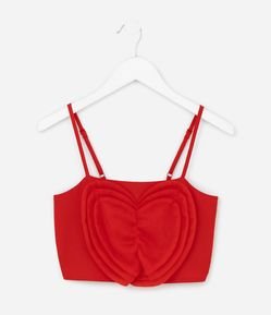 Blusa Infantil Cropped em Tule com Coração Aplicado - Tam 5 a 14 Anos