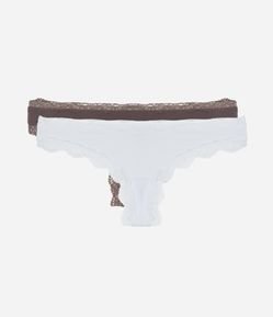 Kit 02 Calcinhas Biquíni Fio em Microfibra com Detalhes em Renda